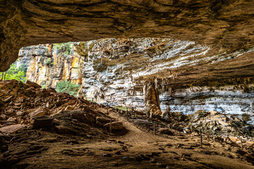 Limestone cave of stalactite and stalagmite formations, Gruta da Lapa Doce Cave, Chapada Diamantina...