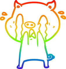 rainbow gradient line drawing crying pig cartoon