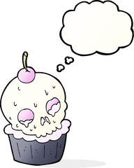 cartoon halloween cup cake with thought bubble