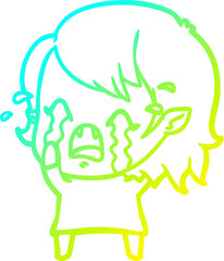 cold gradient line drawing cartoon crying vampire girl