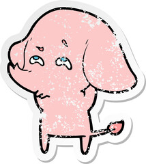 distressed sticker of a cartoon elephant remembering