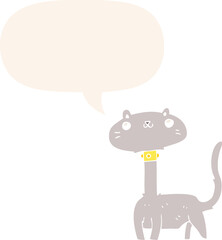 cartoon cat and speech bubble in retro style