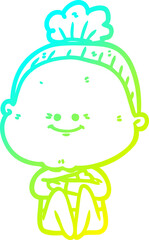 cold gradient line drawing cartoon happy old woman