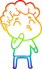 rainbow gradient line drawing cartoon man pouting
