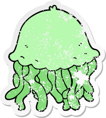 distressed sticker of a cartoon jellyfish