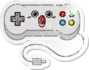 distressed sticker of a cute cartoon game controller