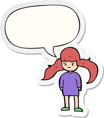 cartoon girl and long hair and speech bubble sticker