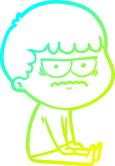 cold gradient line drawing cartoon annoyed man