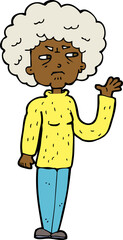 cartoon annoyed old woman waving