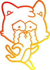 warm gradient line drawing cartoon crying cat