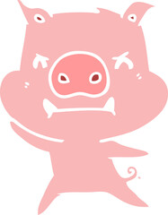 angry flat color style cartoon pig