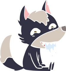 flat color style cartoon hungry wolf sitting waiting