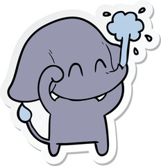 sticker of a cute cartoon elephant spouting water