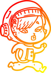 warm gradient line drawing cartoon astronaut woman
