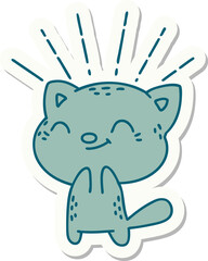 sticker of tattoo style happy cat