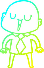 cold gradient line drawing happy cartoon bald man
