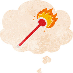 cartoon thermometer and thought bubble in retro textured style