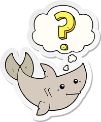 cartoon shark asking question and thought bubble as a printed sticker