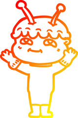 warm gradient line drawing friendly cartoon spaceman waving