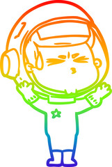rainbow gradient line drawing cartoon stressed astronaut