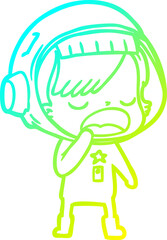 cold gradient line drawing cartoon astronaut woman yawning