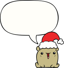 cute cartoon bear and christmas hat and speech bubble