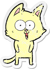 distressed sticker of a funny cartoon cat