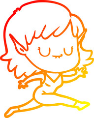 warm gradient line drawing happy cartoon elf girl running