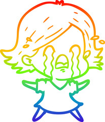 rainbow gradient line drawing cartoon woman crying