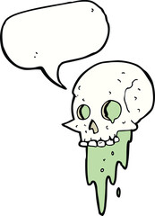 gross halloween skull cartoon with speech bubble
