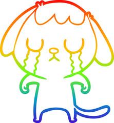 rainbow gradient line drawing cute cartoon dog crying