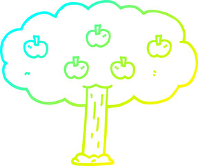 cold gradient line drawing cartoon apple tree