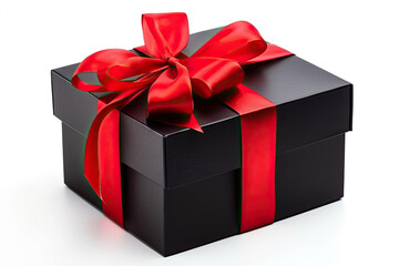 Obraz premium black gift box with red ribbon. black friday. AI generated image.