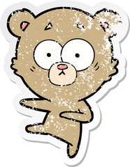 distressed sticker of a nervous dancing bear cartoon