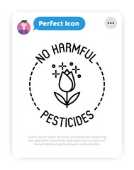 No harmful pesticides symbol. Thin line icon. Organic product label. Modern vector illustration.