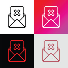 Rejected document. Opened envelope with cross mark. E-mail wasn't send. Thin line icon. Vector illustration.