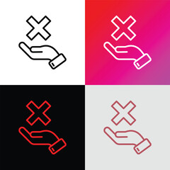 Fototapeta Rejected thin line icon: hand holding cross mark. Declined, cancelled. Modern vector illustration. obraz