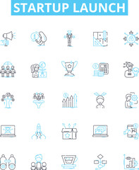 startup launch vector line icons set. Launch, Startup, Entrepreneur, Business, Begin, Fund, Found illustration outline concept symbols and signs