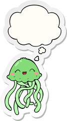 cute cartoon jellyfish and thought bubble as a printed sticker