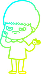 cold gradient line drawing annoyed cartoon boy