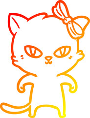 warm gradient line drawing cute cartoon cat