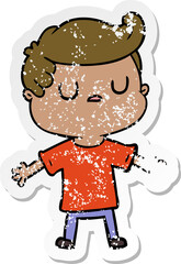 distressed sticker of a cartoon aloof man