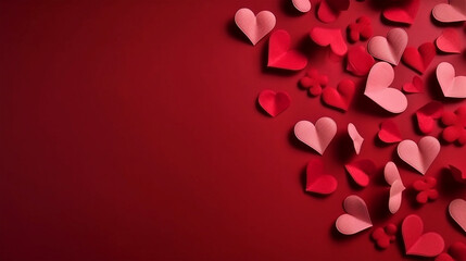 Valentine's day concept made from paper hearts on dark red background