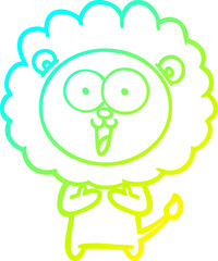 cold gradient line drawing happy cartoon lion