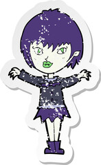 retro distressed sticker of a cartoon vampire girl