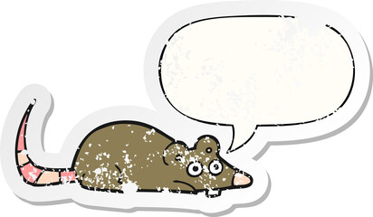 cartoon mouse and speech bubble distressed sticker