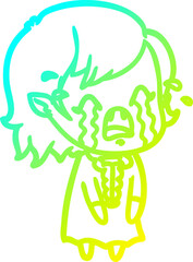 cold gradient line drawing cartoon crying vampire girl