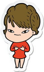 sticker of a cartoon happy woman