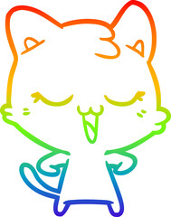 rainbow gradient line drawing happy cartoon cat