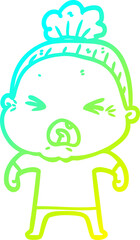 cold gradient line drawing cartoon angry old woman